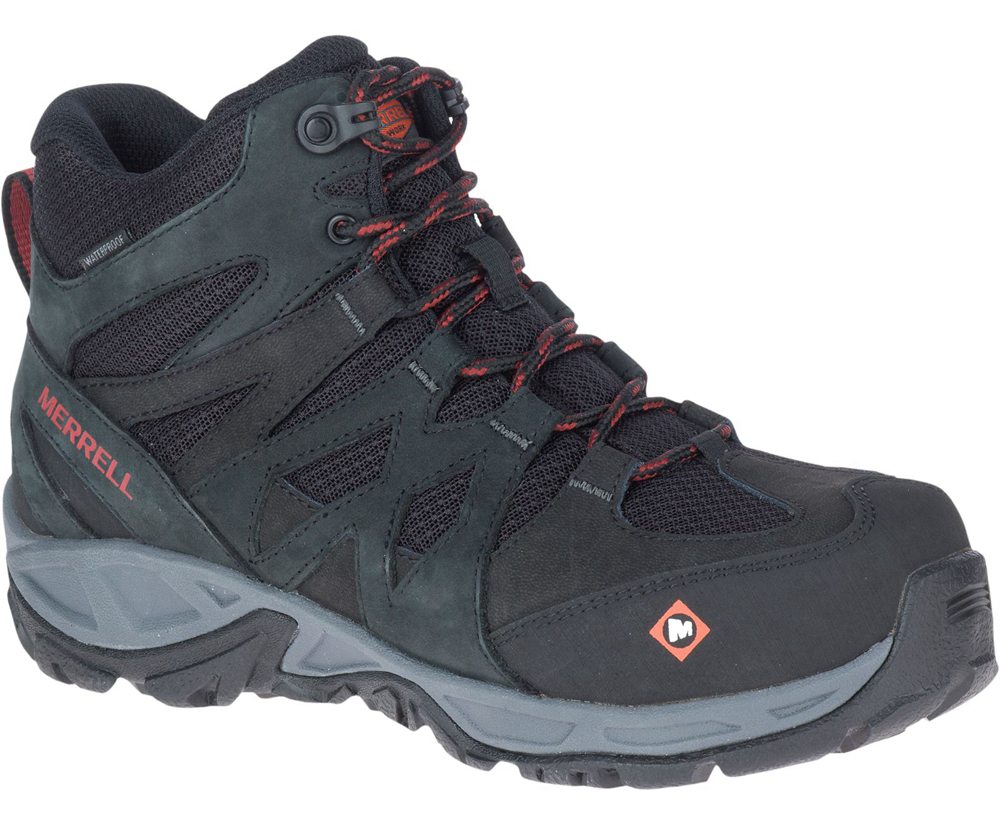 Kozaki Merrell Damskie Czarne - Siren Mid Waterproof Alloy Toe Work - 063295-OQZ